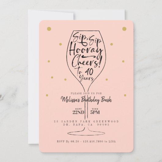 Slurp, Slurp Hoera Proost Zwarte & Roze Wijn Verja Kaart (Voorkant)