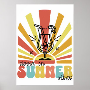 Slurpend Aan Zomer Vibes, Retro Zon, Cocktail Glas Poster