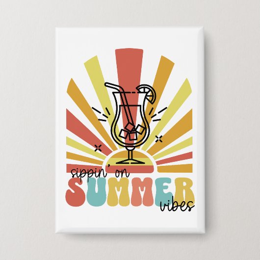 Slurpend aan zomerstemming, Retro zon, Cocktailgla Button (Voorkant)