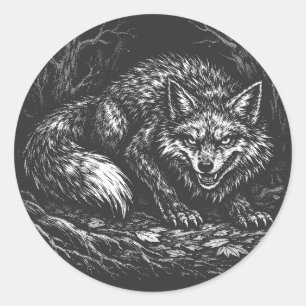 Sluwe Bosvos — door BurnsInHell Ronde Sticker