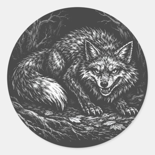 Sluwe Bosvos — door BurnsInHell Ronde Sticker (Voorkant)