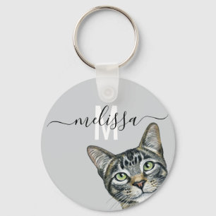 Sluwe Kat  Watercolor Monogram Naam Sleutelhanger