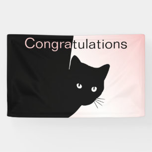 Sluwe Zwarte Kat Felicitaties Roze Banner