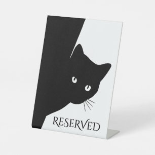Sluwe Zwarte Kat Gereserveerd Reclamebord Met Voetstuk