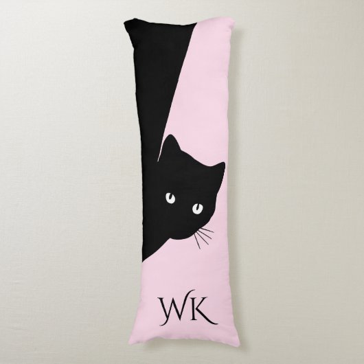 Sluwe Zwarte Kat Monogram Body Kussen (Voorkant Verticaal)