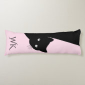 Sluwe Zwarte Kat Monogram Body Kussen (Voorkant)