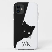 Sluwe Zwarte Kat Monogram Case-Mate iPhone Case (Achterkant)