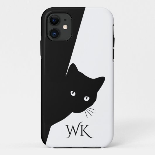 Sluwe Zwarte Kat Monogram Case-Mate iPhone Case (Achterkant)