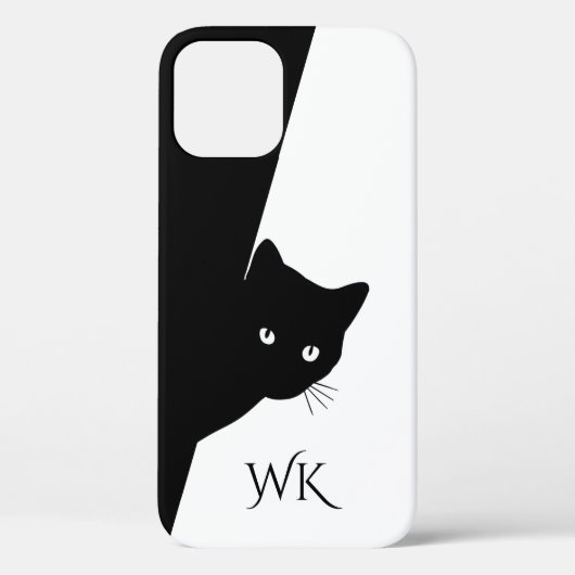 Sluwe Zwarte Kat Monogram Case-Mate iPhone Case (Achterkant)