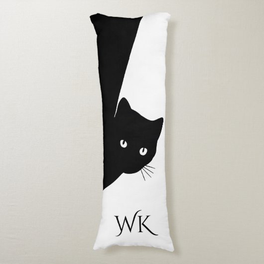 Sluwe Zwarte Kat Monogram Lichaamskussen (Voorkant Verticaal)