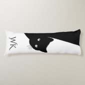 Sluwe Zwarte Kat Monogram Lichaamskussen (Voorkant)