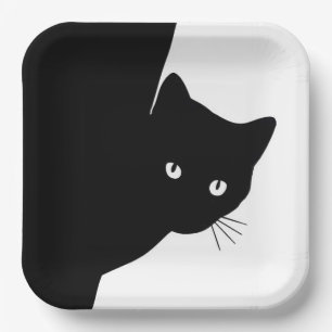 Sluwe Zwarte Kat Papieren Bordje