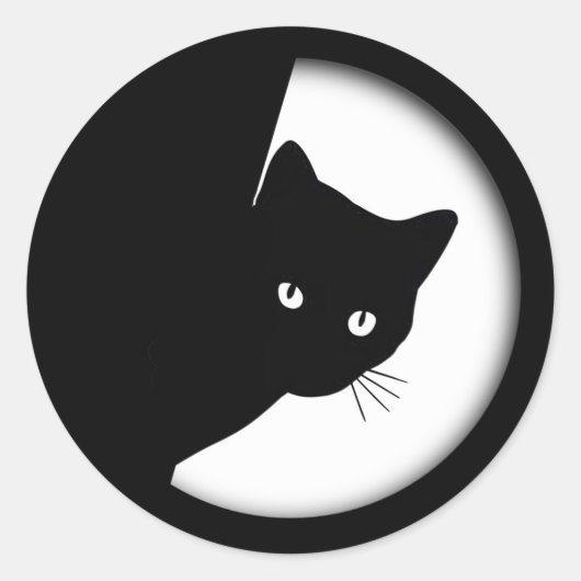 Sluwe Zwarte Kat Ronde Sticker (Voorkant)