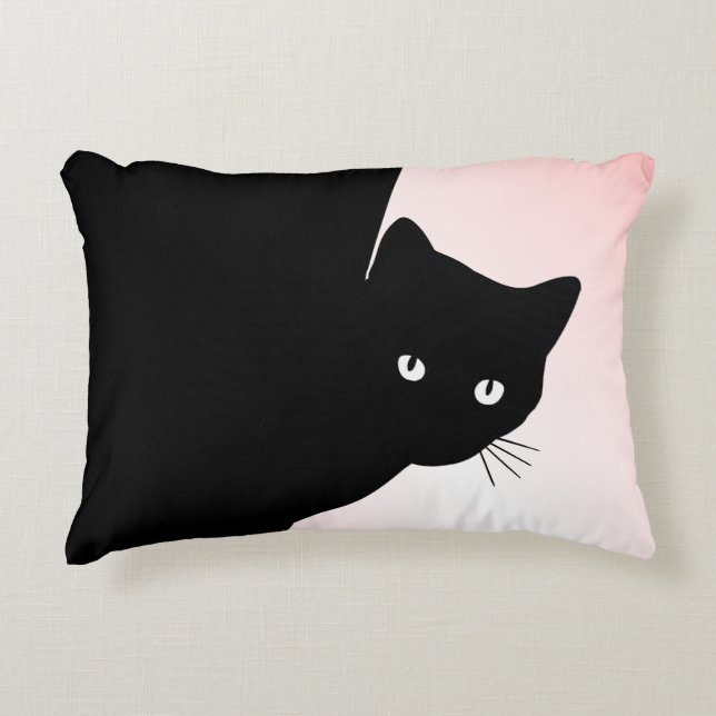 Sluwe Zwarte Kat Roze Accent Kussen (Voorkant)