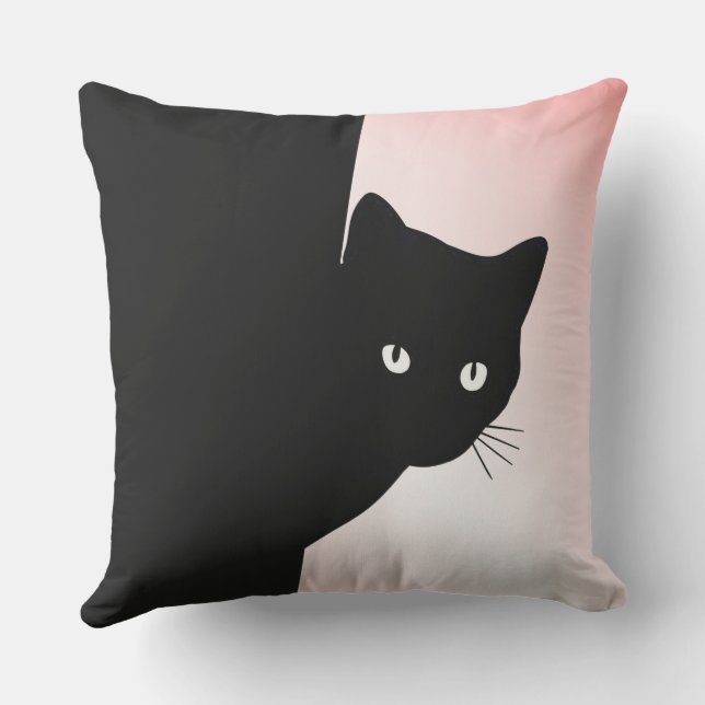 Sluwe Zwarte Kat Roze Buitenkussen (Achterkant)