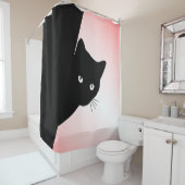 Sluwe Zwarte Kat Roze Douchegordijn (In situ)