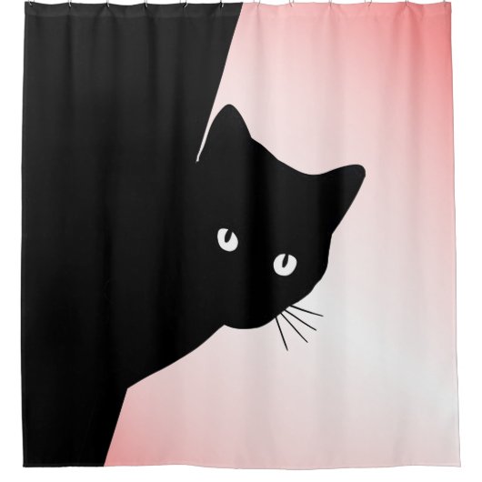 Sluwe Zwarte Kat Roze Douchegordijn (Voorkant)