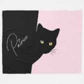 Sluwe Zwarte Kat Roze Fleece Deken (Voorkant (Horizontaal))