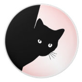 Sluwe Zwarte Kat Roze Keramische Knop (Voorkant)