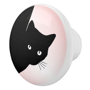 Sluwe Zwarte Kat Roze Keramische Knop