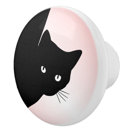 Sluwe Zwarte Kat Roze Keramische Knop (Rechts)