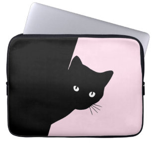 Sluwe Zwarte Kat Roze Laptop Sleeve
