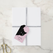 Sluwe Zwarte Kat Roze Satijnen Lint Cadeaulabel (Met Touw)