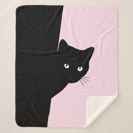 Sluwe Zwarte Kat Roze Sherpa Deken (Voorkant)