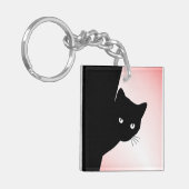 Sluwe Zwarte Kat Roze Sleutelhanger (Voorkant Links)
