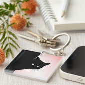 Sluwe Zwarte Kat Roze Sleutelhanger (Voorkant Rechts)