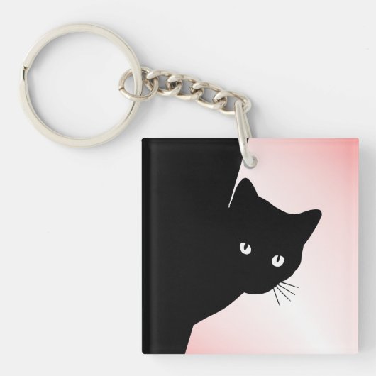 Sluwe Zwarte Kat Roze Sleutelhanger (Voorkant)