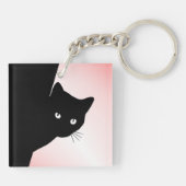 Sluwe Zwarte Kat Roze Sleutelhanger (Achterkant)
