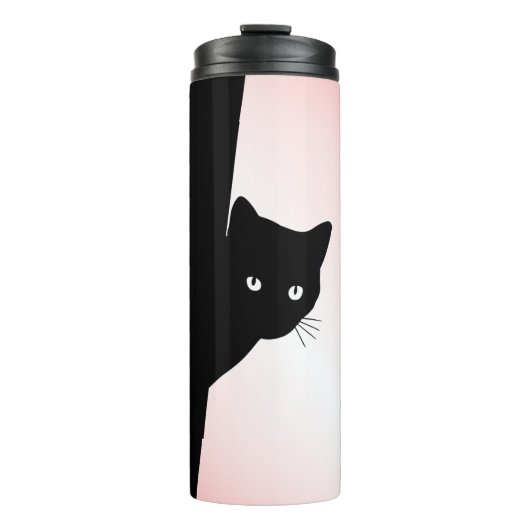 Sluwe Zwarte Kat Roze Thermosbeker (Voorkant)