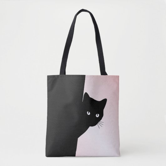 Sluwe Zwarte Kat Roze Tote Bag (Voorkant)