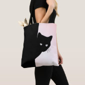 Sluwe Zwarte Kat Roze Tote Bag (Dichtbij)