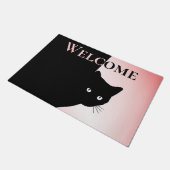 Sluwe Zwarte Kat Roze Welkom Deurmat (Schuin)