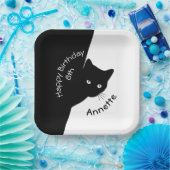Sly Black Cat Happy Birthday Year en naam Papieren Bordje (Feest)