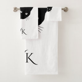 Sly Black Cat Monogram Bad Handdoek