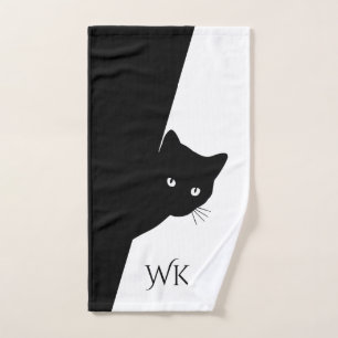 Sly Black Cat Monogram Bad Handdoek