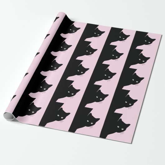 Sly Black Cat Pink Cadeaupapier (Uitgerold)