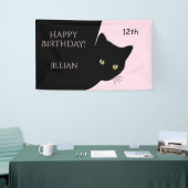 Sly Black Cat Pink Happy Birthday, Leeftijd en naa Spandoek (Beurs)