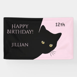 Sly Black Cat Pink Happy Birthday, Leeftijd en naa Spandoek