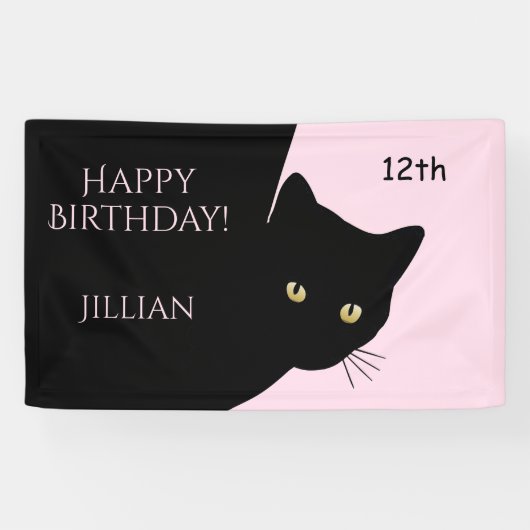 Sly Black Cat Pink Happy Birthday, Leeftijd en naa Spandoek (Horizontaal)