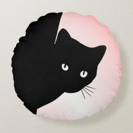 Sly Black Cat Pink Rond Kussen