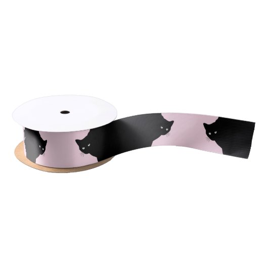 Sly Black Cat Pink Satin Ribbon Satijnen Lint (Spoel)