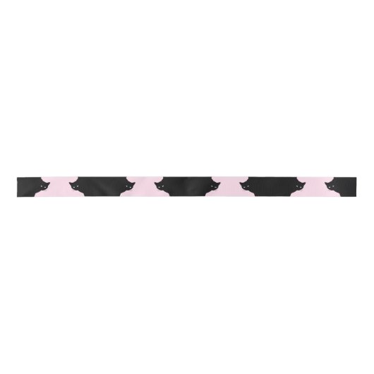 Sly Black Cat Pink Satin Ribbon Satijnen Lint (Voorkant)