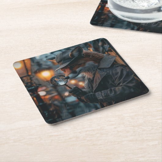 Sly fox detective in een noir setting kartonnen onderzetters (Schuin)