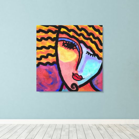 Sly Grin Abstract digitaal schilderen van een vrou Canvas Afdruk (Insitu (Houten vloer))