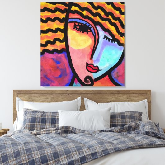 Sly Grin Abstract digitaal schilderen van een vrou Canvas Afdruk (Insitu (Slaapkamer))