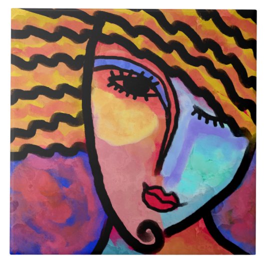 Sly Grin Abstract digitaal schilderen van een vrou Tegeltje (Voorkant)